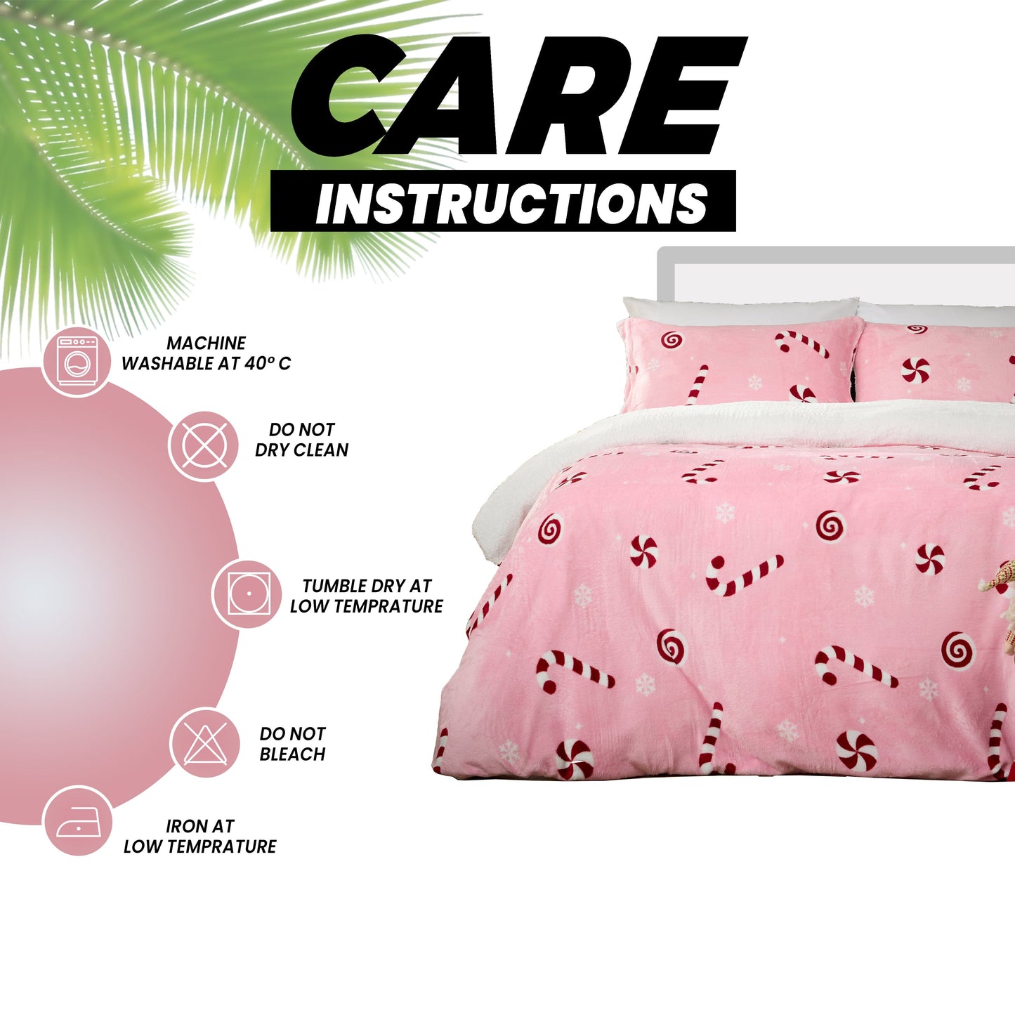 Candy Cane Teddy Fleece Duvet Cover Set Quilt Cover Cosy Bedding with Pillowcases Super Soft Easy Care Bed Linen Sets by Olivia Rocco Duvet Cover