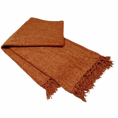 Chenille Throw Blanket with Tassels for Couch Sofa Chair Bed Home Decoration TERRACOTTA / 130 x 170 cm OLIVIA ROCCO Throw