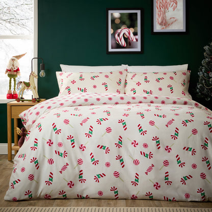Christmas Duvet Cover Set Festive Bedding Quilt Cover Xmas With Pillowcases Reversible Design Easy Care Bed Linen Sets by OLIVIA ROCCO Candy Cane Sweets / SINGLE Duvet Cover