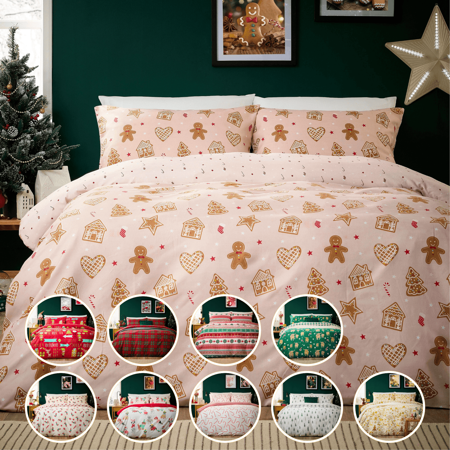 Christmas Duvet Cover Set Festive Bedding Quilt Cover Xmas With Pillowcases Reversible Design Easy Care Bed Linen Sets by OLIVIA ROCCO Duvet Cover