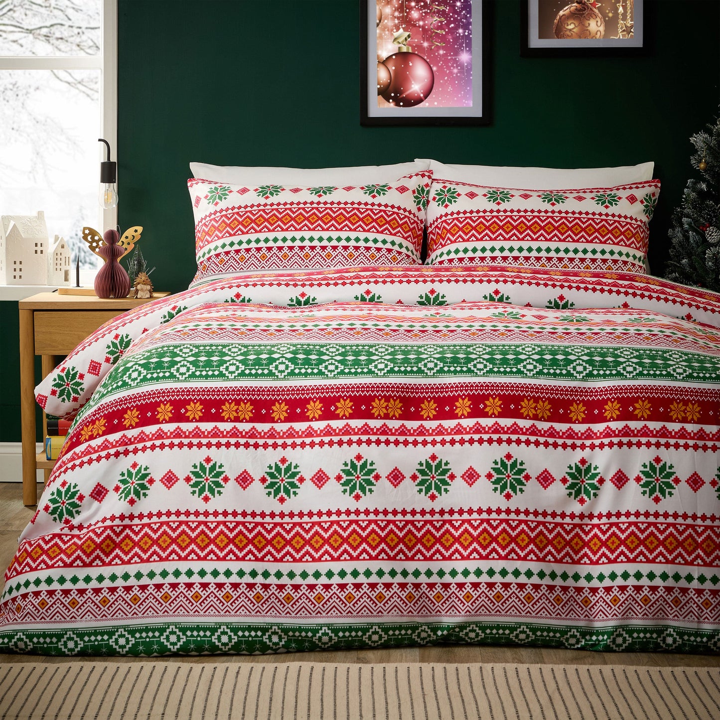 Christmas Duvet Cover Set Festive Bedding Quilt Cover Xmas with Pillowcases Reversible Design Easy Care Bed Linen Sets by Olivia Rocco Fair Isle Multi / SINGLE Duvet Cover