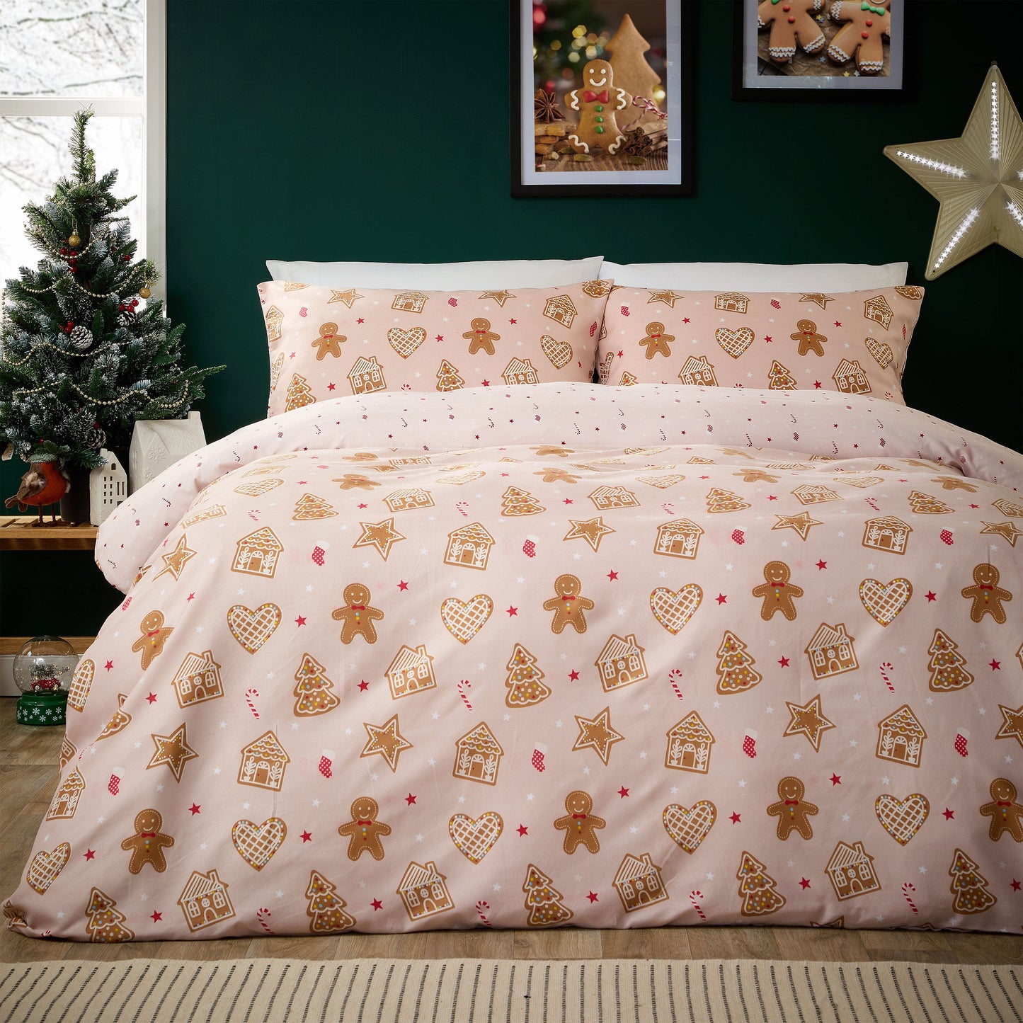 Christmas Duvet Cover Set Festive Bedding Quilt Cover Xmas with Pillowcases Reversible Design Easy Care Bed Linen Sets by Olivia Rocco Gingerbread Xmas / SINGLE Duvet Cover