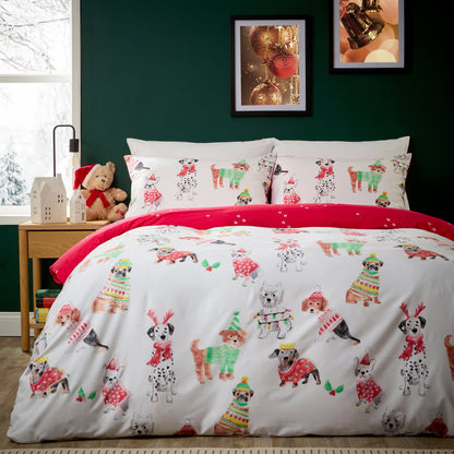 Christmas Duvet Cover Set Festive Bedding Quilt Cover Xmas With Pillowcases Reversible Design Easy Care Bed Linen Sets by OLIVIA ROCCO Paw Party Red / SINGLE Duvet Cover