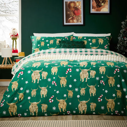 Christmas Duvet Cover Set Festive Bedding Quilt Cover Xmas With Pillowcases Reversible Design Easy Care Bed Linen Sets by OLIVIA ROCCO Xmas Highland Cow / SINGLE Duvet Cover