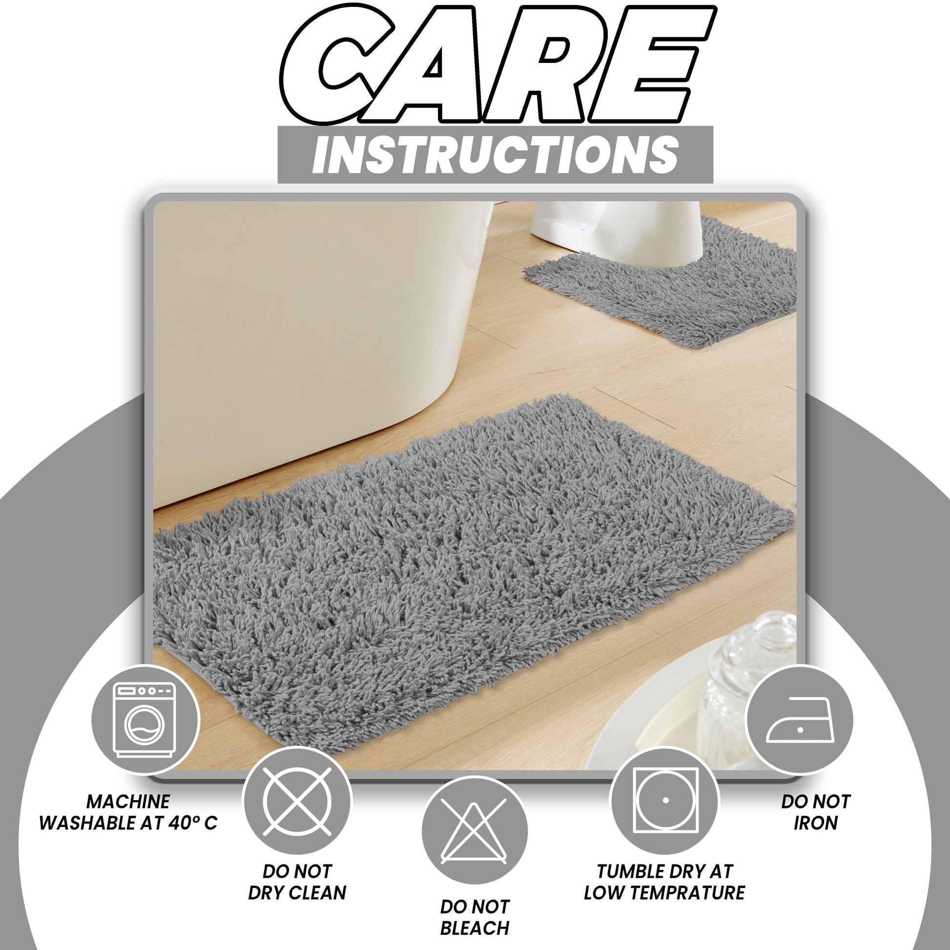 Como 2 Piece Grey Bath Mat & Pedestal Set Non-Slip Super Absorbent Cotton Bathroom Mats by OLIVIA ROCCO GREY OLIVIA ROCCO Bath Mat
