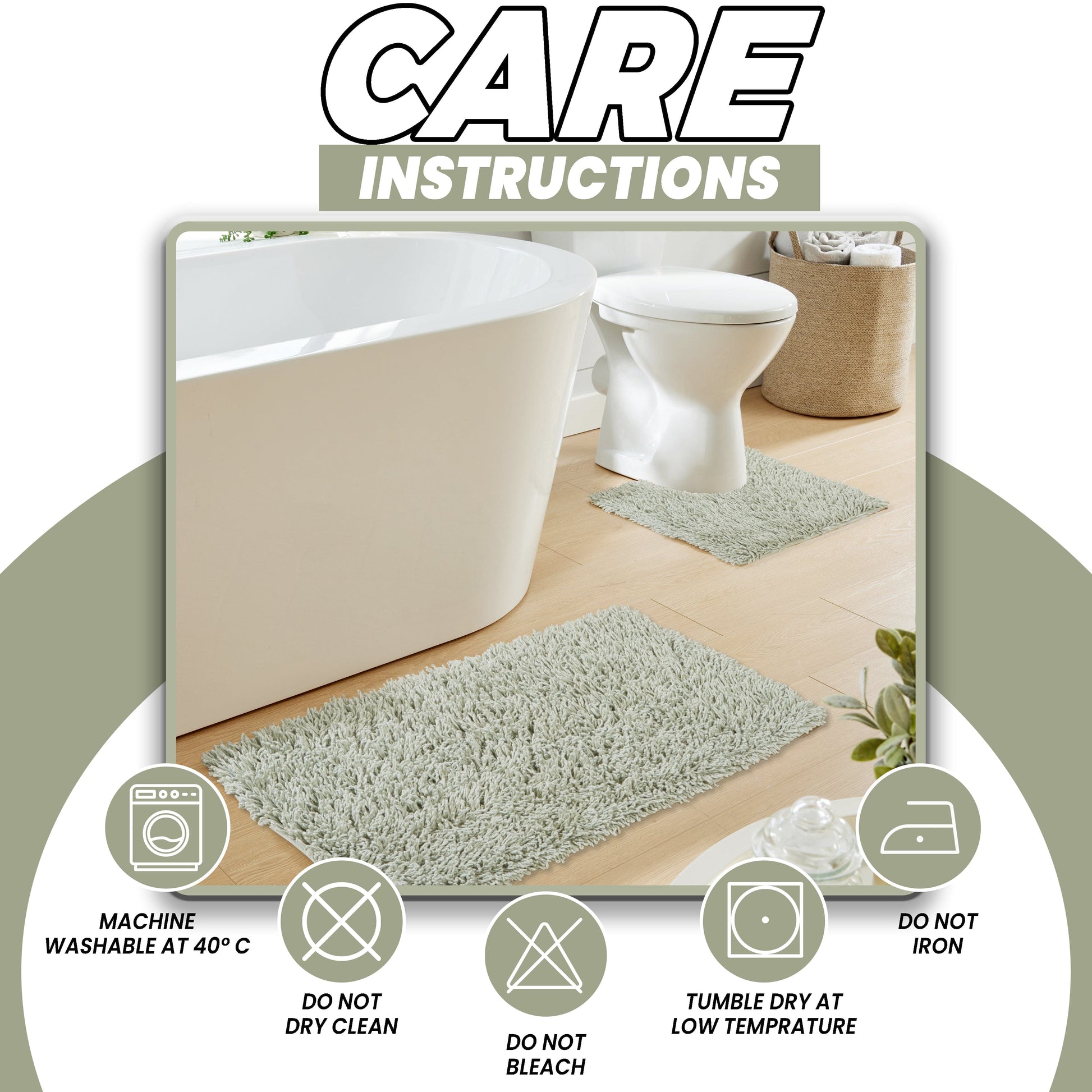 Como 2 Piece Sage Green Bath Mat & Pedestal Set Non-Slip Super Absorbent Cotton Bathroom Mats by OLIVIA ROCCO SAGE GREEN Bath Mat