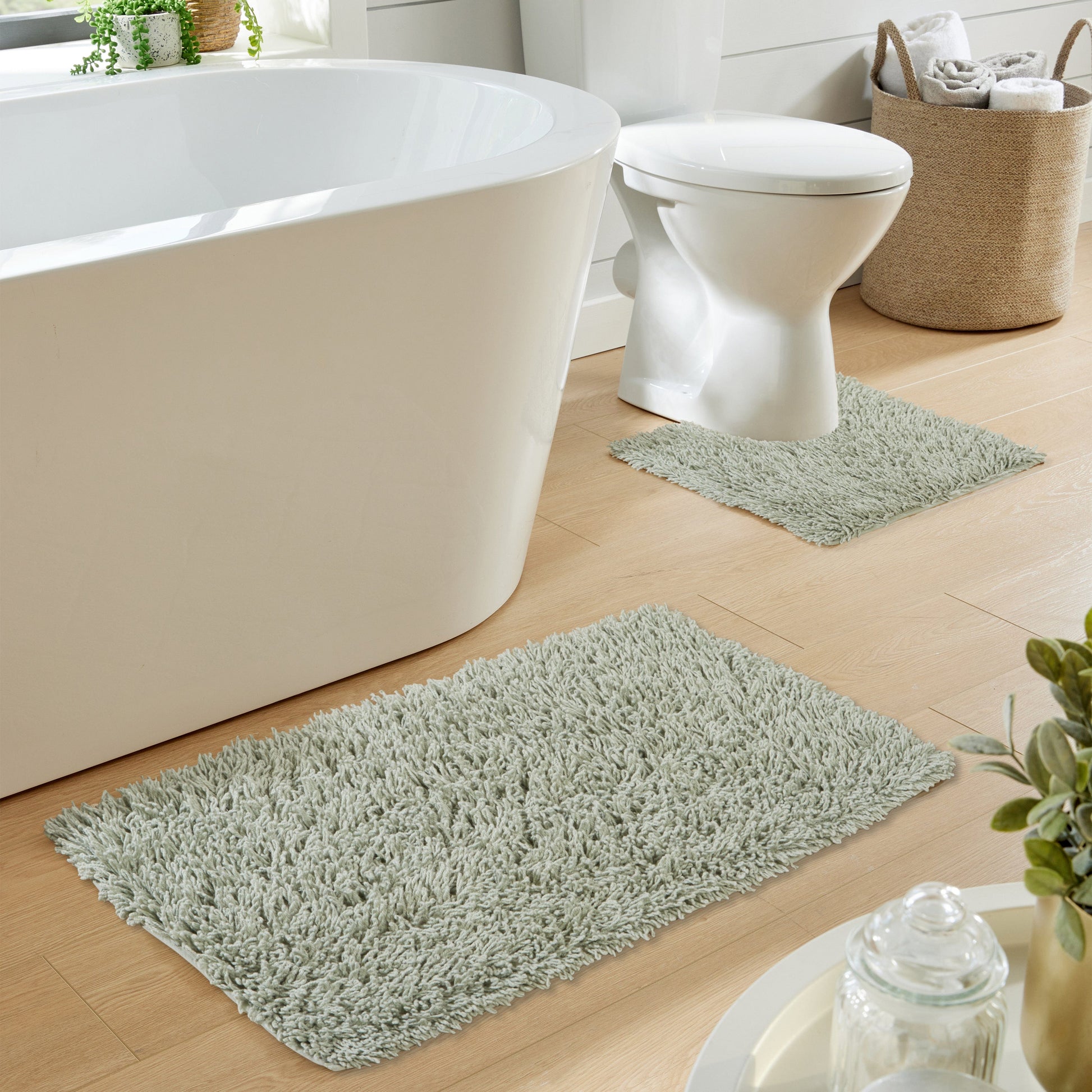 Como 2 Piece Sage Green Bath Mat & Pedestal Set Non-Slip Super Absorbent Cotton Bathroom Mats by OLIVIA ROCCO SAGE GREEN Bath Mat