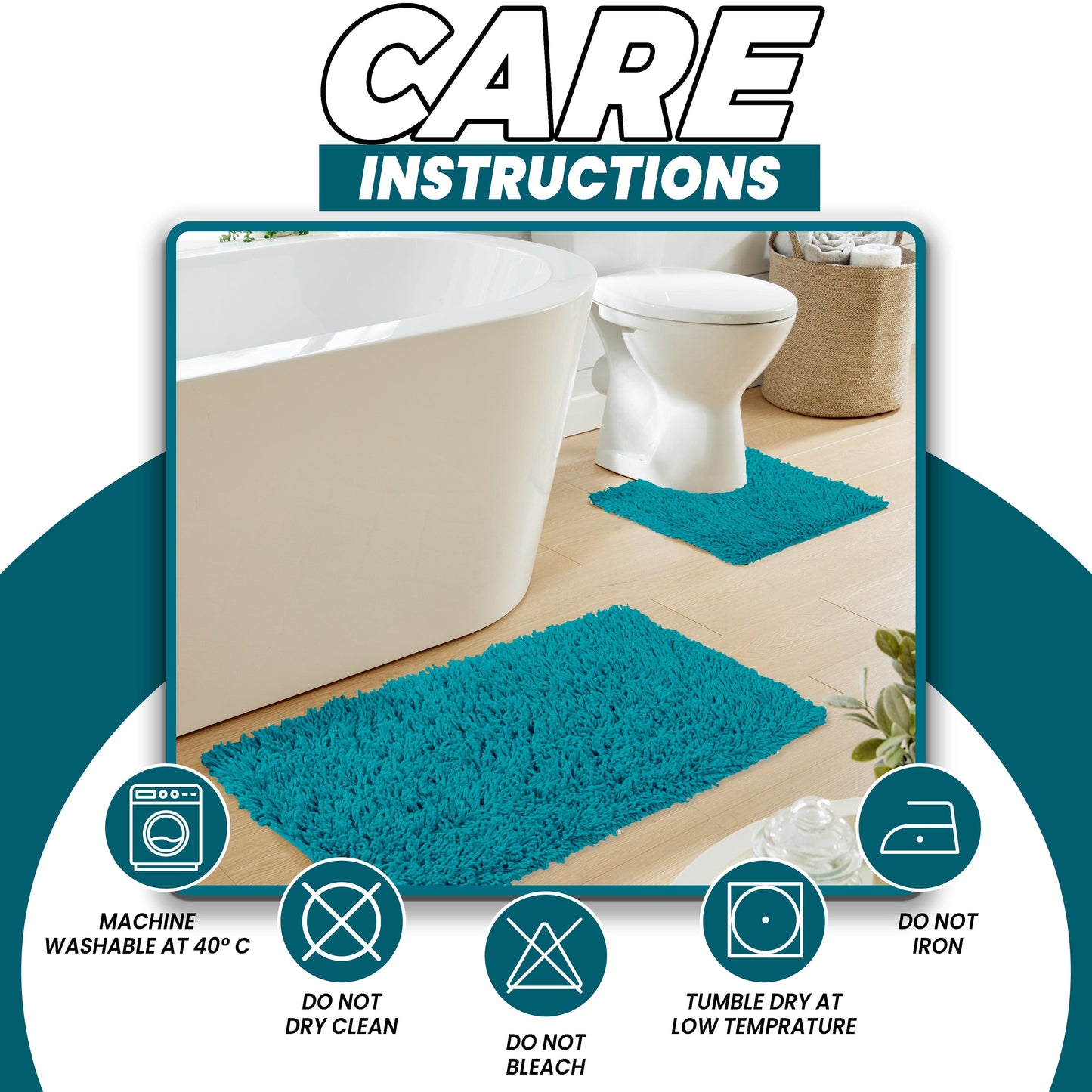 Como 2 Piece Teal Bath Mat & Pedestal Set Non-Slip Super Absorbent Cotton Bathroom Mats by OLIVIA ROCCO TEAL OLIVIA ROCCO Bath Mat