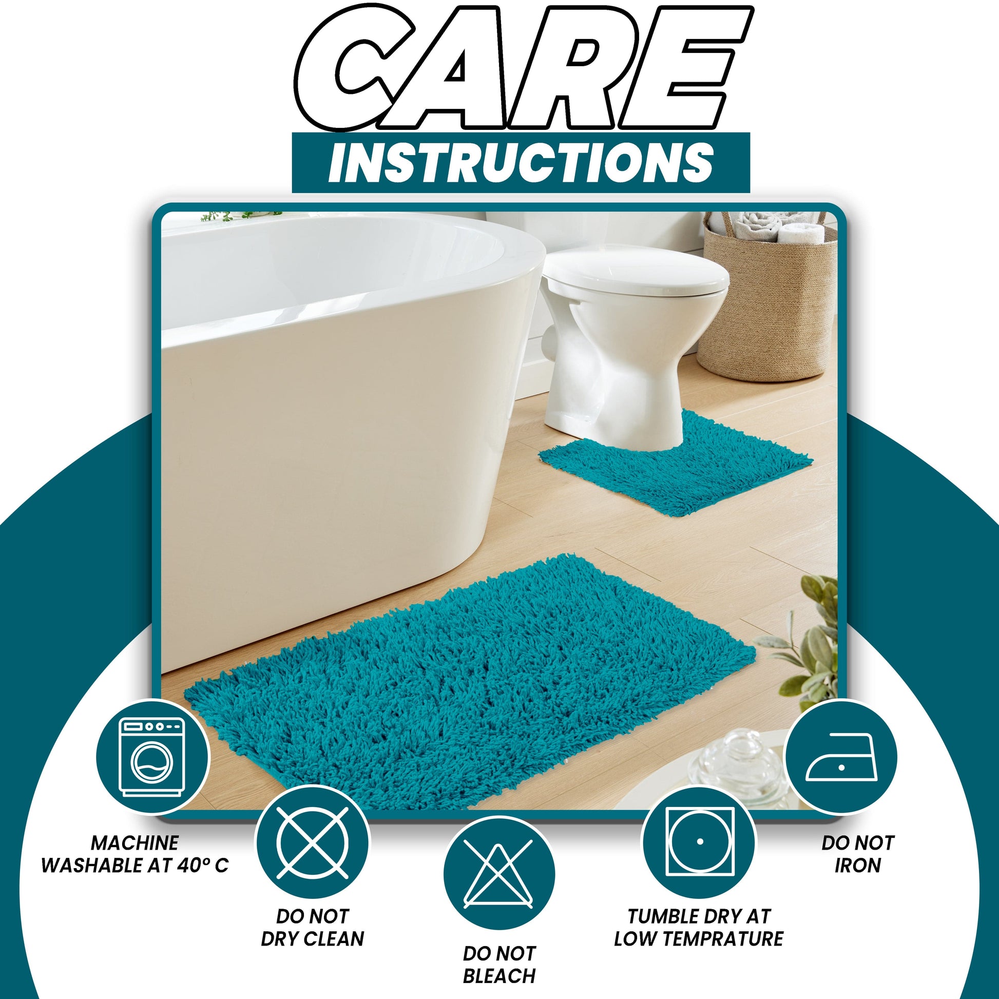 Como 2 Piece Teal Bath Mat & Pedestal Set Non-Slip Super Absorbent Cotton Bathroom Mats by OLIVIA ROCCO TEAL OLIVIA ROCCO Bath Mat