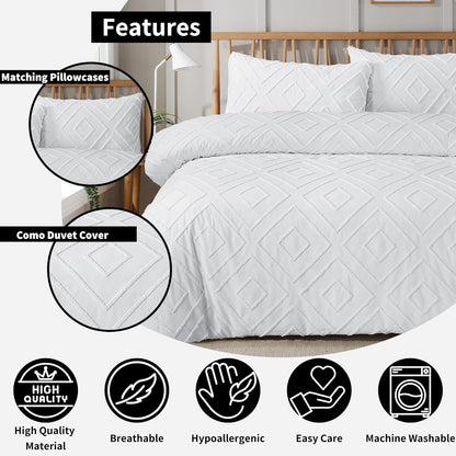 Como Tufted Duvet Cover Set with Pillowcases Grey Natural White Elegant Easy-Care Bedding Single Double King Sizes by OLIVIA ROCCO Duvet Cover