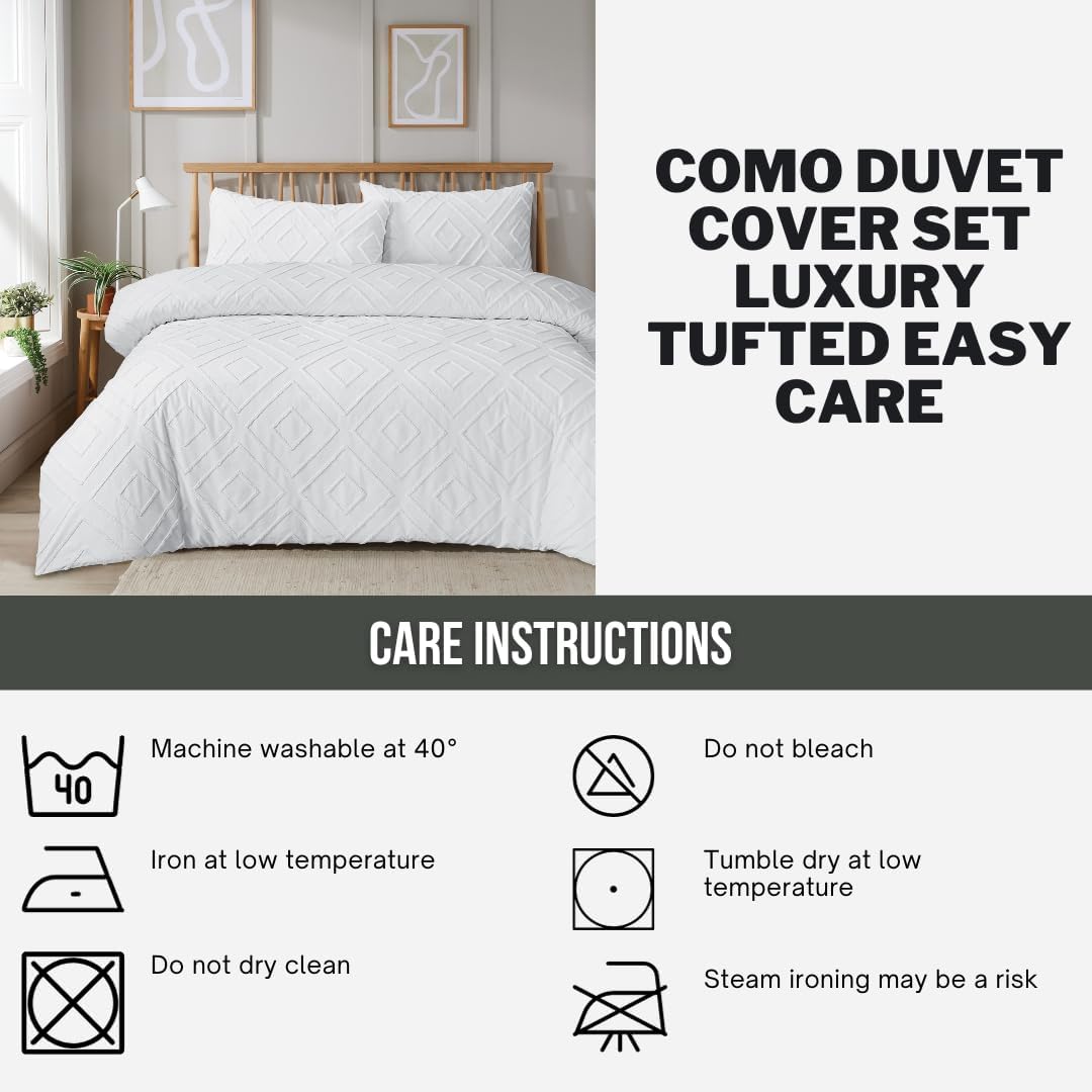 Como Tufted Duvet Cover Set with Pillowcases Grey Natural White Elegant Easy-Care Bedding Single Double King Sizes by OLIVIA ROCCO Duvet Cover