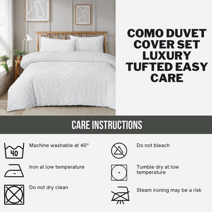 Como Tufted Duvet Cover Set with Pillowcases Grey Natural White Elegant Easy-Care Bedding Single Double King Sizes by OLIVIA ROCCO Duvet Cover