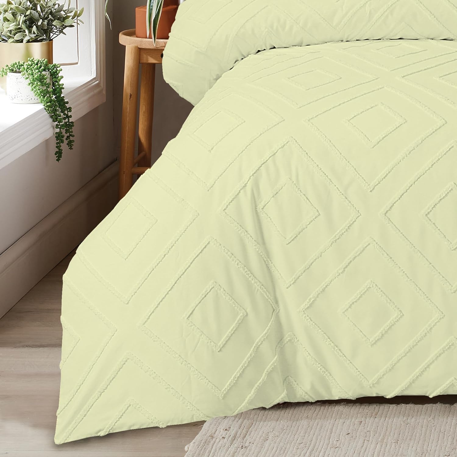Como Tufted Duvet Cover Set with Pillowcases Grey Natural White Elegant Easy-Care Bedding Single Double King Sizes by OLIVIA ROCCO Duvet Cover