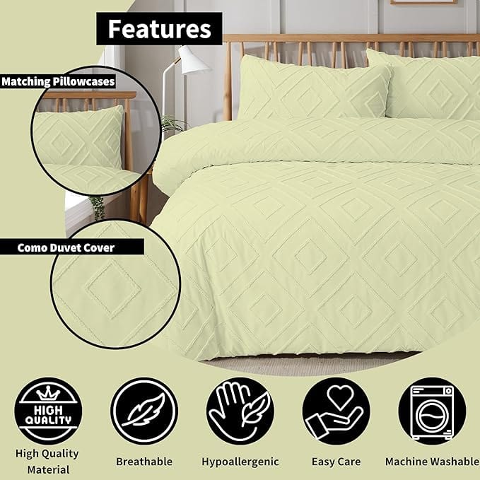 Como Tufted Duvet Cover Set with Pillowcases Grey Natural White Elegant Easy-Care Bedding Single Double King Sizes by OLIVIA ROCCO Duvet Cover