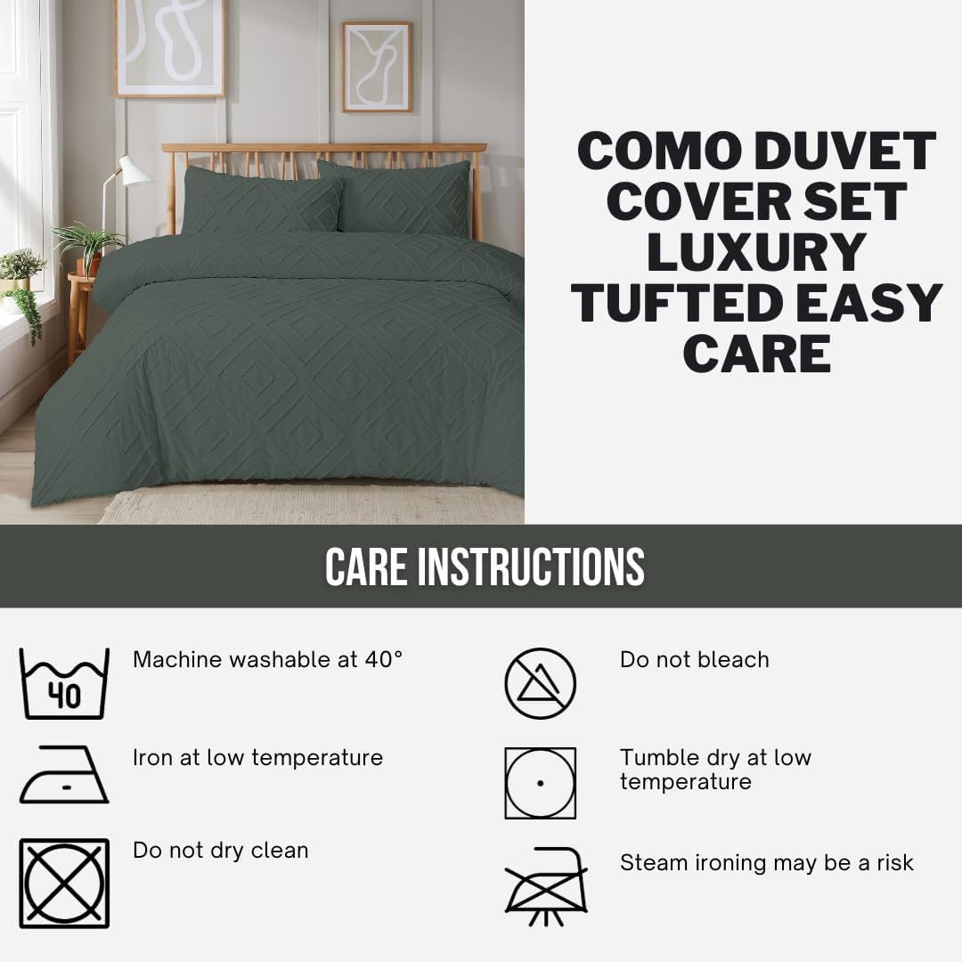 Como Tufted Duvet Cover Set with Pillowcases Grey Natural White Elegant Easy-Care Bedding Single Double King Sizes by OLIVIA ROCCO Duvet Cover