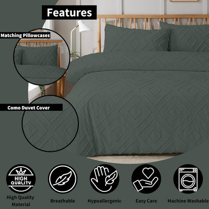 Como Tufted Duvet Cover Set with Pillowcases Grey Natural White Elegant Easy-Care Bedding Single Double King Sizes by OLIVIA ROCCO Duvet Cover