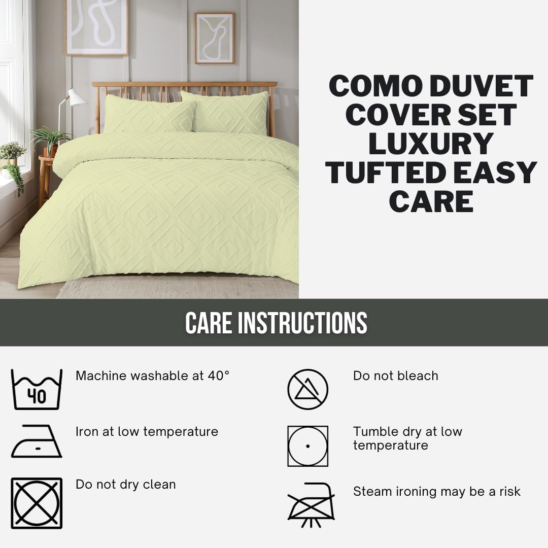 Como Tufted Duvet Cover Set with Pillowcases Grey Natural White Elegant Easy-Care Bedding Single Double King Sizes by OLIVIA ROCCO Duvet Cover