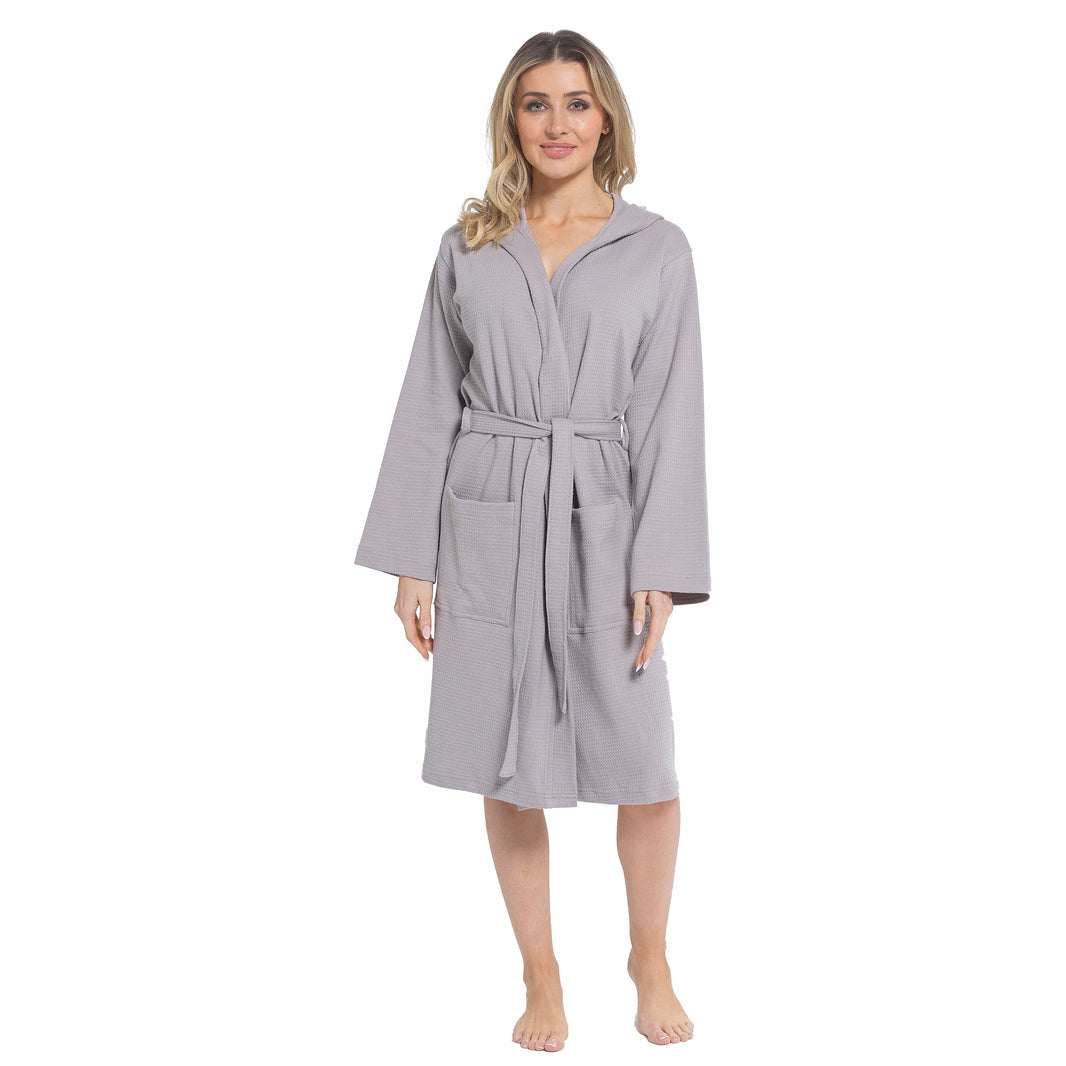 Women's Hooded Waffle Cotton Bathrobe Grey Super Absorbent Spa Dressing Gown for Home Lounge & Travel by Daisy Dreamer S / GREY Bathrobe