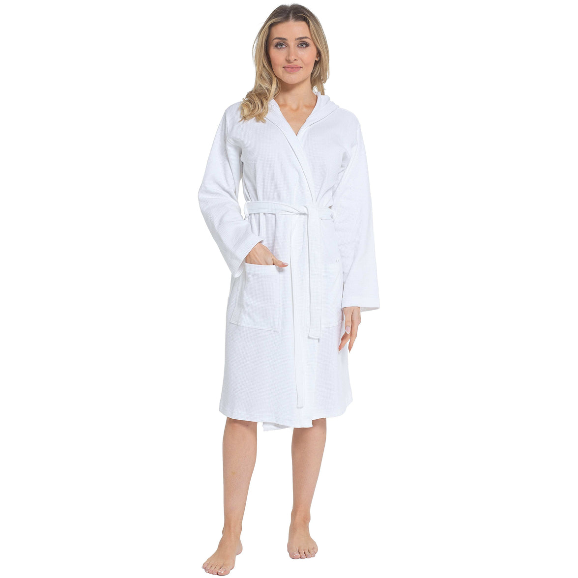 ladies white hooded dressing gown OLIVIA ROCCO Hooded Waffle Cotton Bathrobe For Ladies White 100% Cotton Super Absorbent