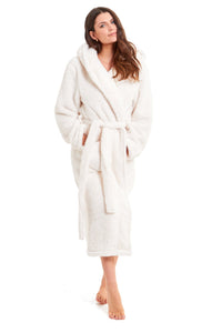 Women's Super-Soft Cream Snuggle Fleece Dressing Gown Plush Velvet Touch Long Bathrobe for Warmth and Comfort by Daisy Dreamer Dressing Gown