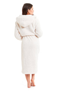 Women's Super-Soft Cream Snuggle Fleece Dressing Gown Plush Velvet Touch Long Bathrobe for Warmth and Comfort by Daisy Dreamer Dressing Gown