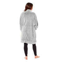 Ladies Shimmer Grey Luxurious Cardi Gown Soft-Touch Polyester Elegant Loungewear Robe Warm Dressing Gown for Relaxed Mornings and Special Evenings Sizes S to XL by Daisy Dreamer Dressing Gown