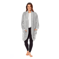Ladies Shimmer Grey Luxurious Cardi Gown Soft-Touch Polyester Elegant Loungewear Robe Warm Dressing Gown for Relaxed Mornings and Special Evenings Sizes S to XL by Daisy Dreamer Dressing Gown