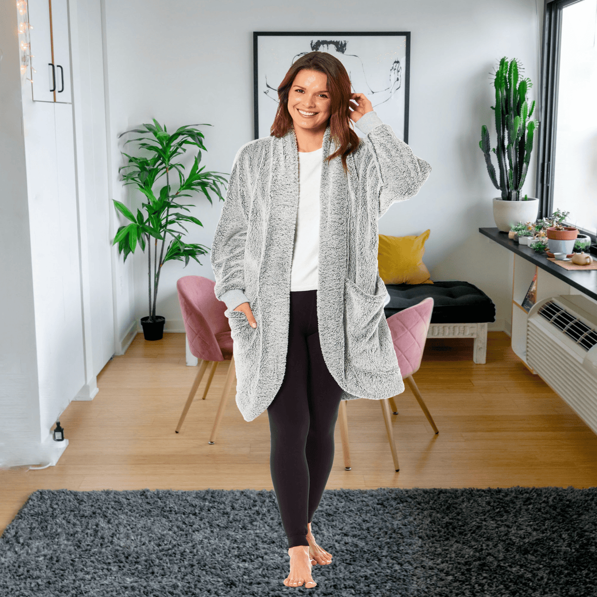 Ladies Shimmer Grey Luxurious Cardi Gown Soft-Touch Polyester Elegant Loungewear Robe Warm Dressing Gown for Relaxed Mornings and Special Evenings Sizes S to XL by Daisy Dreamer Dressing Gown