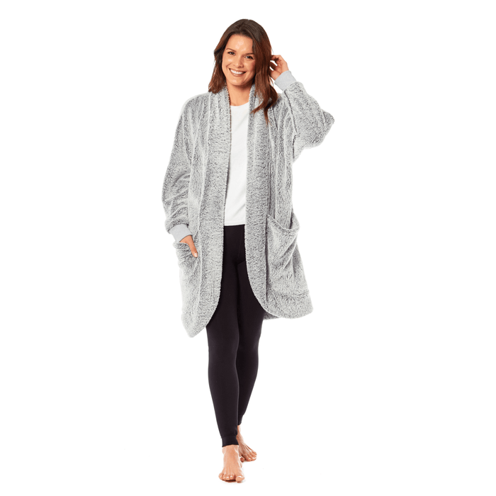 Ladies Shimmer Grey Luxurious Cardi Gown Soft-Touch Polyester Elegant Loungewear Robe Warm Dressing Gown for Relaxed Mornings and Special Evenings Sizes S to XL by Daisy Dreamer SMALL | MEDIUM / SHIMMER GREY Dressing Gown