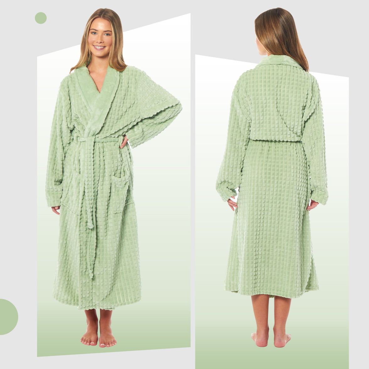 Women's Luxury Waffle  Fleece Robe Soft Warm Long Dressing Gown with Belt and Pockets Loungewear by Daisy Dreamer Dressing Gown