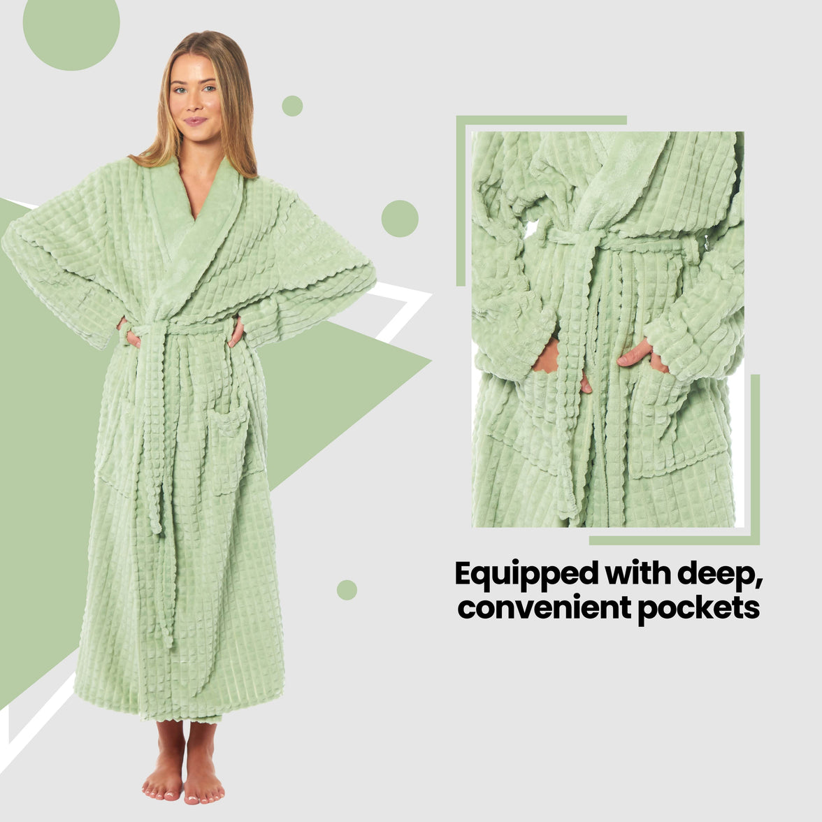 Women's Luxury Waffle  Fleece Robe Soft Warm Long Dressing Gown with Belt and Pockets Loungewear by Daisy Dreamer Dressing Gown