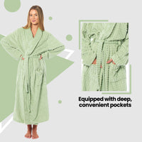 Women's Luxury Waffle  Fleece Robe Soft Warm Long Dressing Gown with Belt and Pockets Loungewear by Daisy Dreamer Dressing Gown