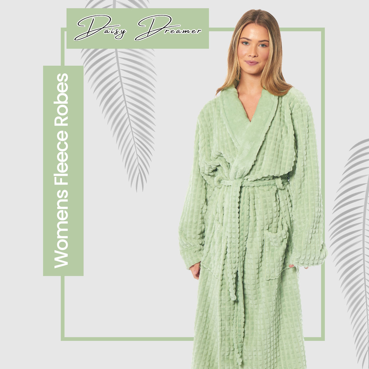 Women's Luxury Waffle  Fleece Robe Soft Warm Long Dressing Gown with Belt and Pockets Loungewear by Daisy Dreamer Dressing Gown