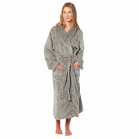 Women's Luxury Waffle  Fleece Robe Soft Warm Long Dressing Gown with Belt and Pockets Loungewear by Daisy Dreamer SMALL | UK 8-10 / GREY Dressing Gown