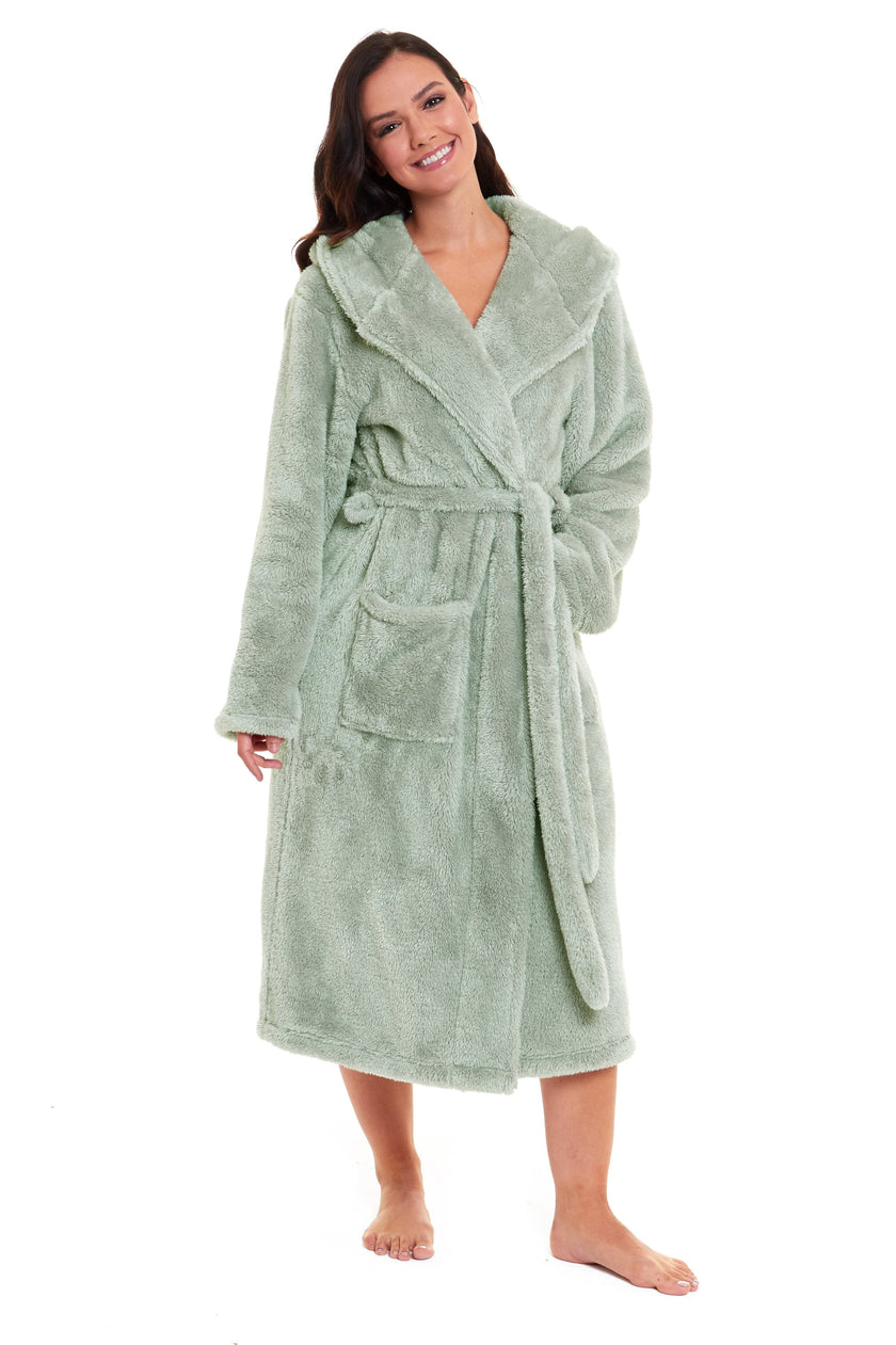 women's green dressing gown OLIVIA ROCCO Womens Sage Fleece Touch navy blue gown