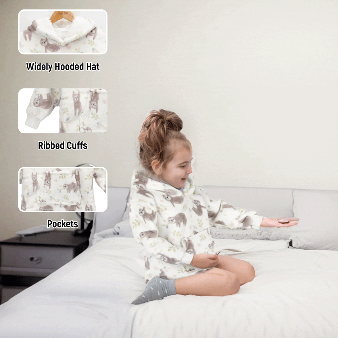 Safari & Sloth Infant Hooded Blanket with Pocket for Toddlers Ages 0-2 Warm Unisex Loungewear by Daisy Dreamer Hooded Blanket