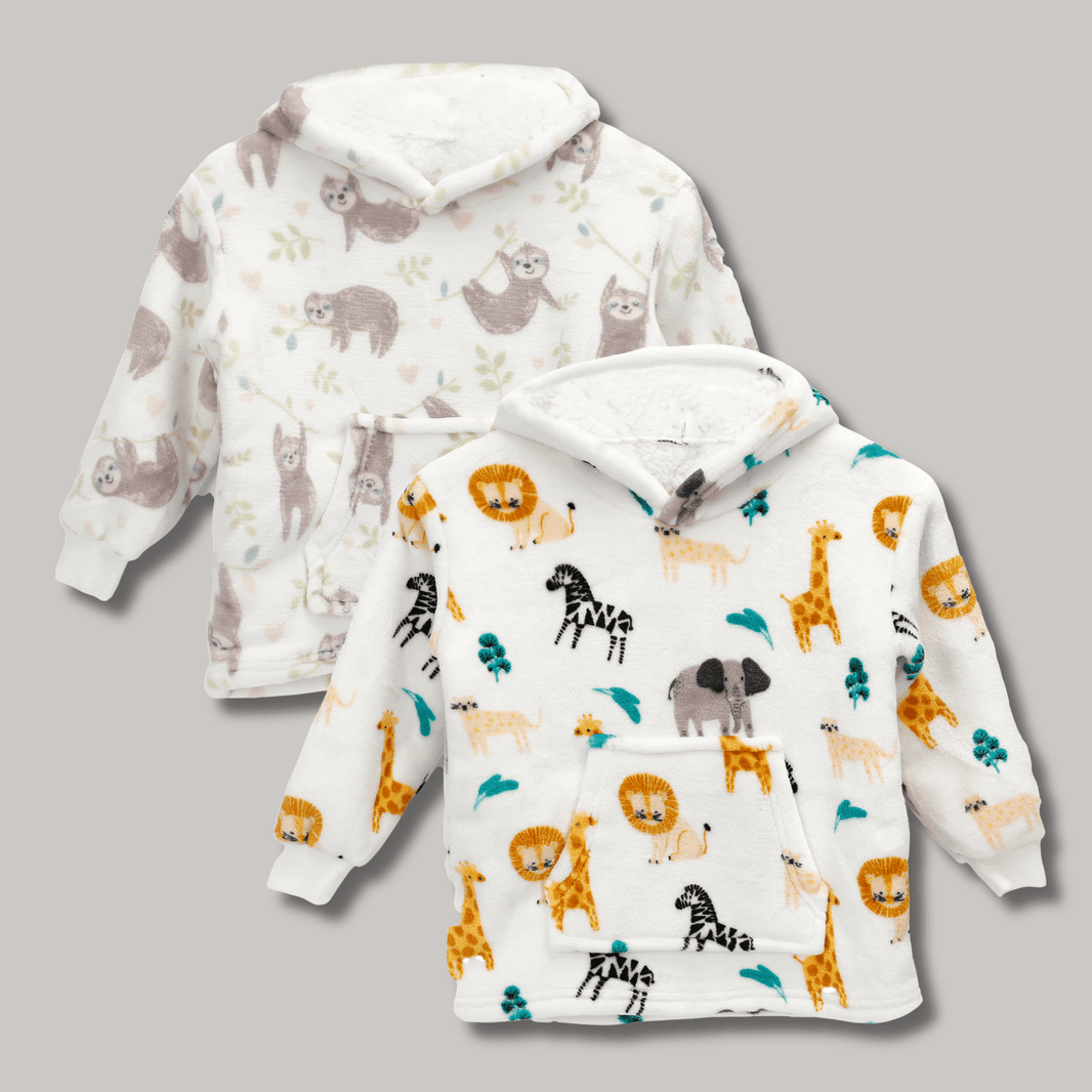 Kids Hoodie Safari & Sloth Blanket for Toddlers Ages 0-4 Unisex Warm Fluffy Wearable Sweatshirt with Pocket by Daisy Dreamer Hooded Blanket
