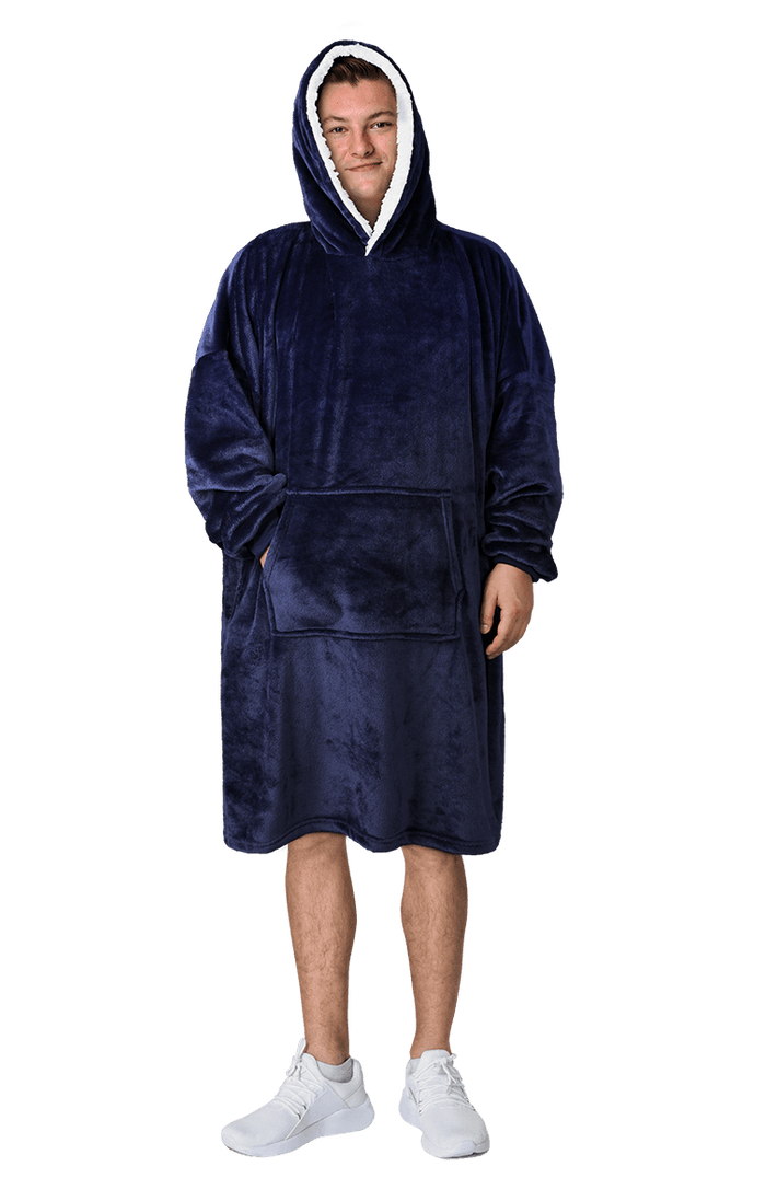 Men's Oversized Hooded Blanket Giant Sherpa Lined Hoodie with Hood and Pocket for Ultimate Warmth and Comfort Grey Stars by Daisy Dreamer NAVY Hooded Blanket