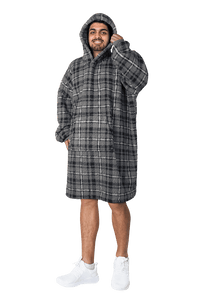 Men's Oversized Hooded Blanket Giant Sherpa Lined Hoodie with Hood and Pocket for Ultimate Warmth and Comfort Grey Stars by Daisy Dreamer GREY CHECK Hooded Blanket