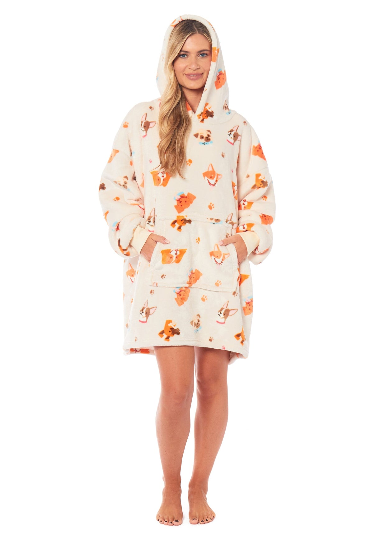Oversized Hooded Reversible Sherpa Plush Fleece Blanket Hoodie with Adorable Dogs Print Ultra Soft Wearable Blanket for Adults and Kids One Size by Daisy Dreamer DOGS Hooded Blanket