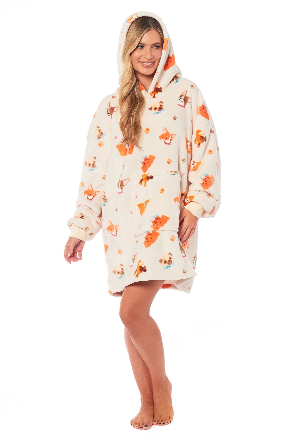 Oversized Hooded Reversible Sherpa Plush Fleece Blanket Hoodie with Adorable Dogs Print Ultra Soft Wearable Blanket for Adults and Kids One Size by Daisy Dreamer DOGS Hooded Blanket