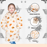 Kids Oversized Hooded Blanket Hoodie Sherpa Fur Fleece Dogs Pattern Ultra Soft Cozy Loungewear for Boys and Girls Aged 8-15 by Daisy Dreamer DOGS Hooded Blanket