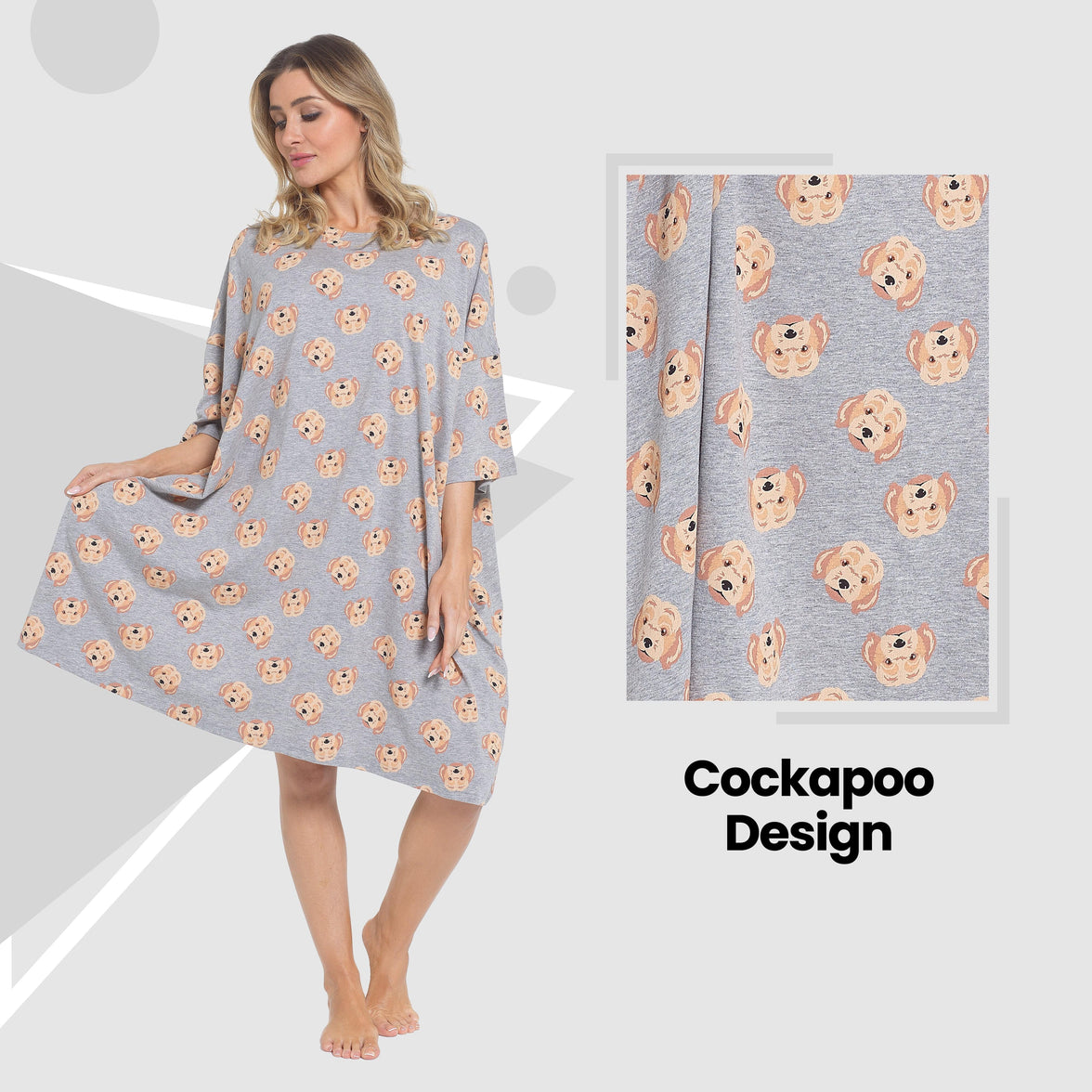 Women's Cockapoo Baggy Nighty Dress Oversized T-Shirt Nighties 100% Cotton Short Sleeved Nightshirt for Ladies by Daisy Dreamer COCKAPOO Night Dress
