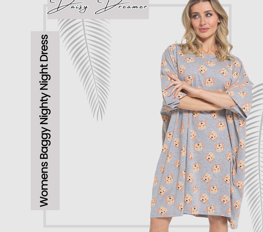 OLIVIA ROCCO Women's Cockapoo Baggy Nighty Dress 100% Cotton Oversized ...