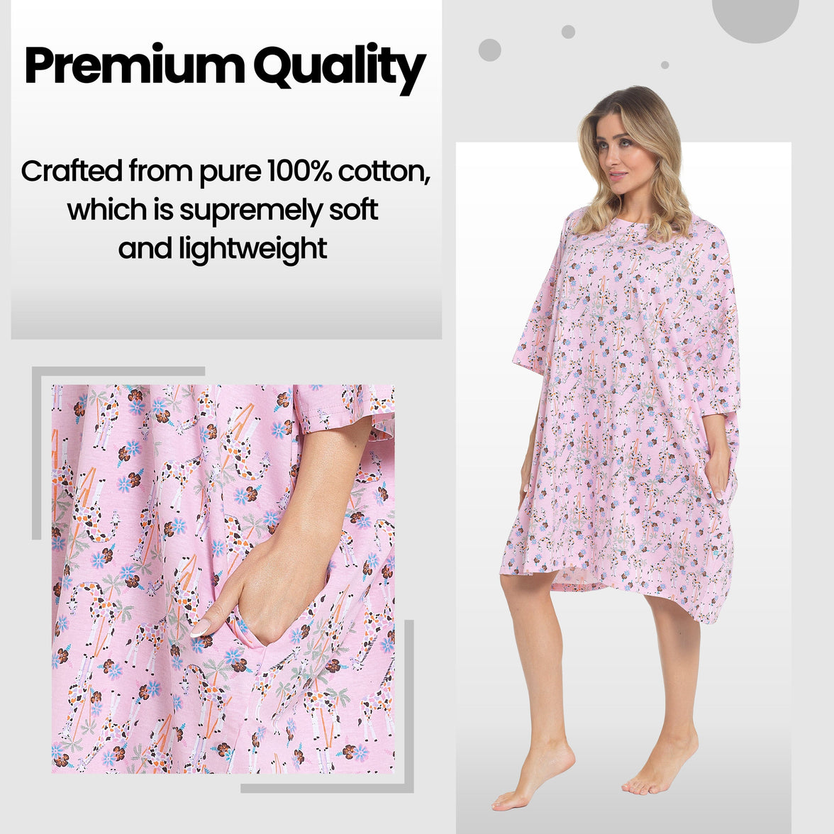 Women's Giraffe Baggy Nighty Dress Oversized T-Shirt Nighties 100% Cotton Short Sleeved Nightshirt for Ladies by Daisy Dreamer GIRAFFE Night Dress