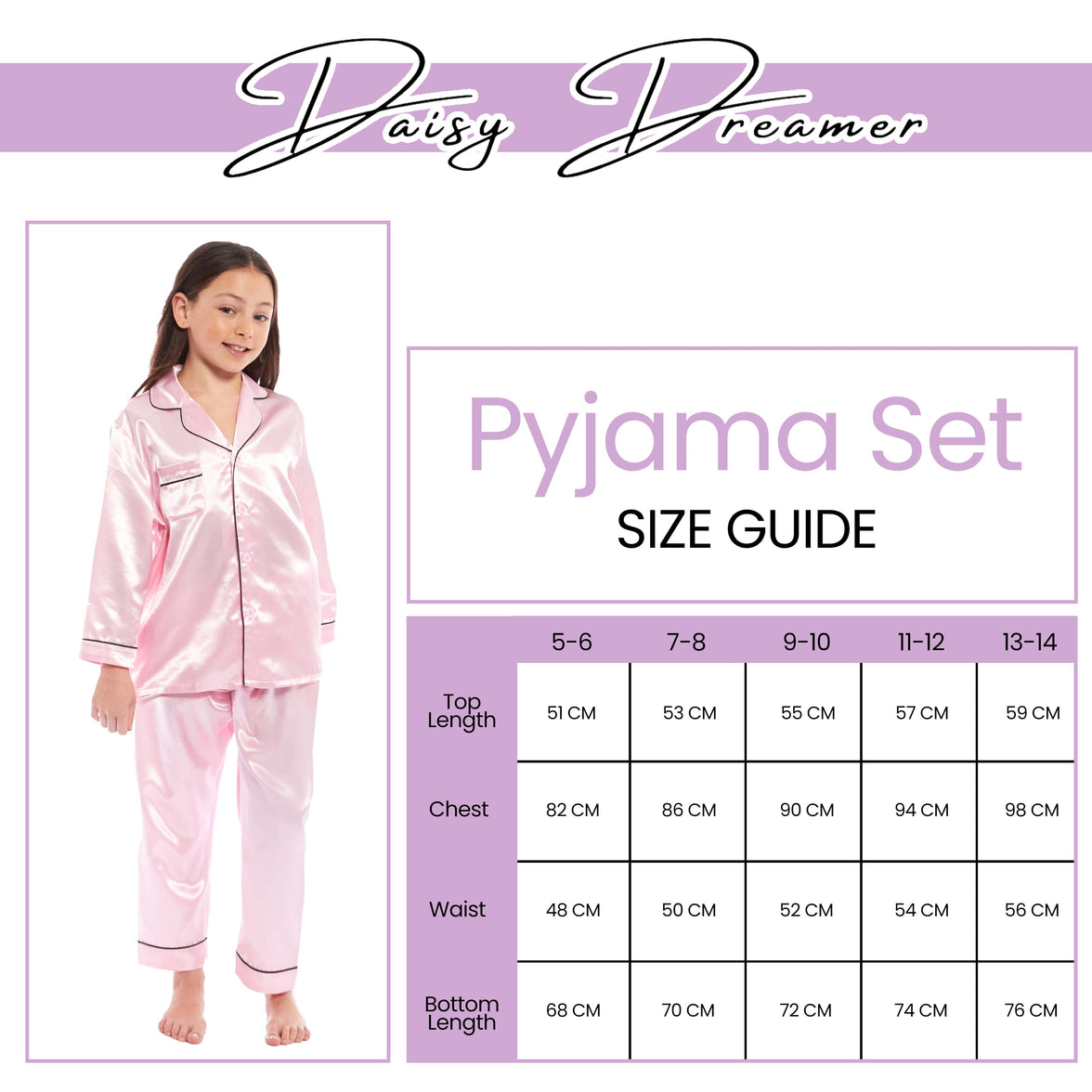 Girls Satin Silk Long Sleeve Pyjama Set Elegant Loungewear Cosy Nightwear Button-Down Shirt Loose-Fit Pants Black Pink Grey Sizes 5-14 by Daisy Dreamer Pyjamas