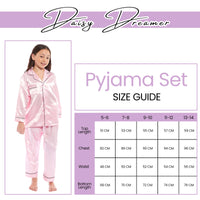 Girls Satin Silk Long Sleeve Pyjama Set Elegant Loungewear Cosy Nightwear Button-Down Shirt Loose-Fit Pants Black Pink Grey Sizes 5-14 by Daisy Dreamer Pyjamas