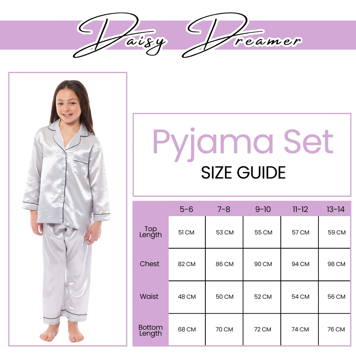 Girls Satin Silk Long Sleeve Pyjama Set Elegant Loungewear Cosy Nightwear Button-Down Shirt Loose-Fit Pants Black Pink Grey Sizes 5-14 by Daisy Dreamer Pyjamas
