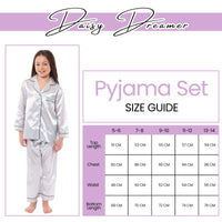 Girls Satin Silk Long Sleeve Pyjama Set Elegant Loungewear Cosy Nightwear Button-Down Shirt Loose-Fit Pants Black Pink Grey Sizes 5-14 by Daisy Dreamer Pyjamas