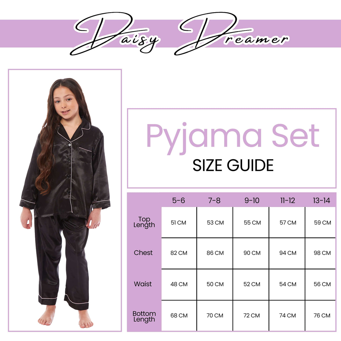 Girls Satin Silk Long Sleeve Pyjama Set Elegant Loungewear Cosy Nightwear Button-Down Shirt Loose-Fit Pants Black Pink Grey Sizes 5-14 by Daisy Dreamer Pyjamas